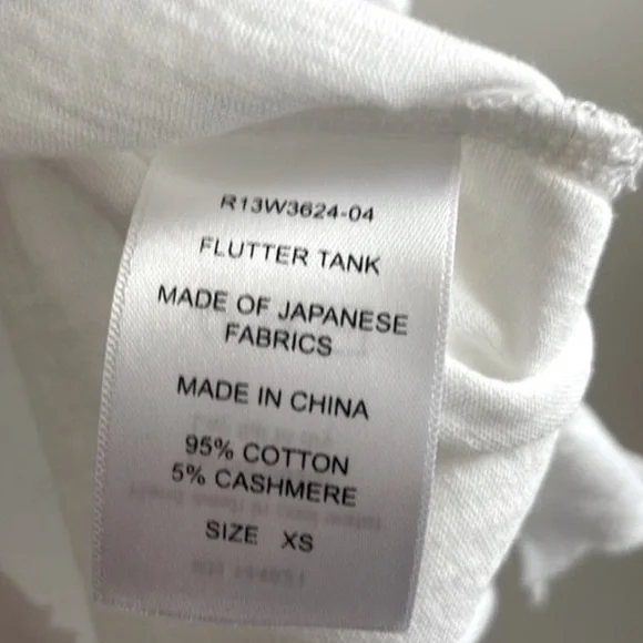 R13 White Distressed Flutter Sleeve T-Shirt XS